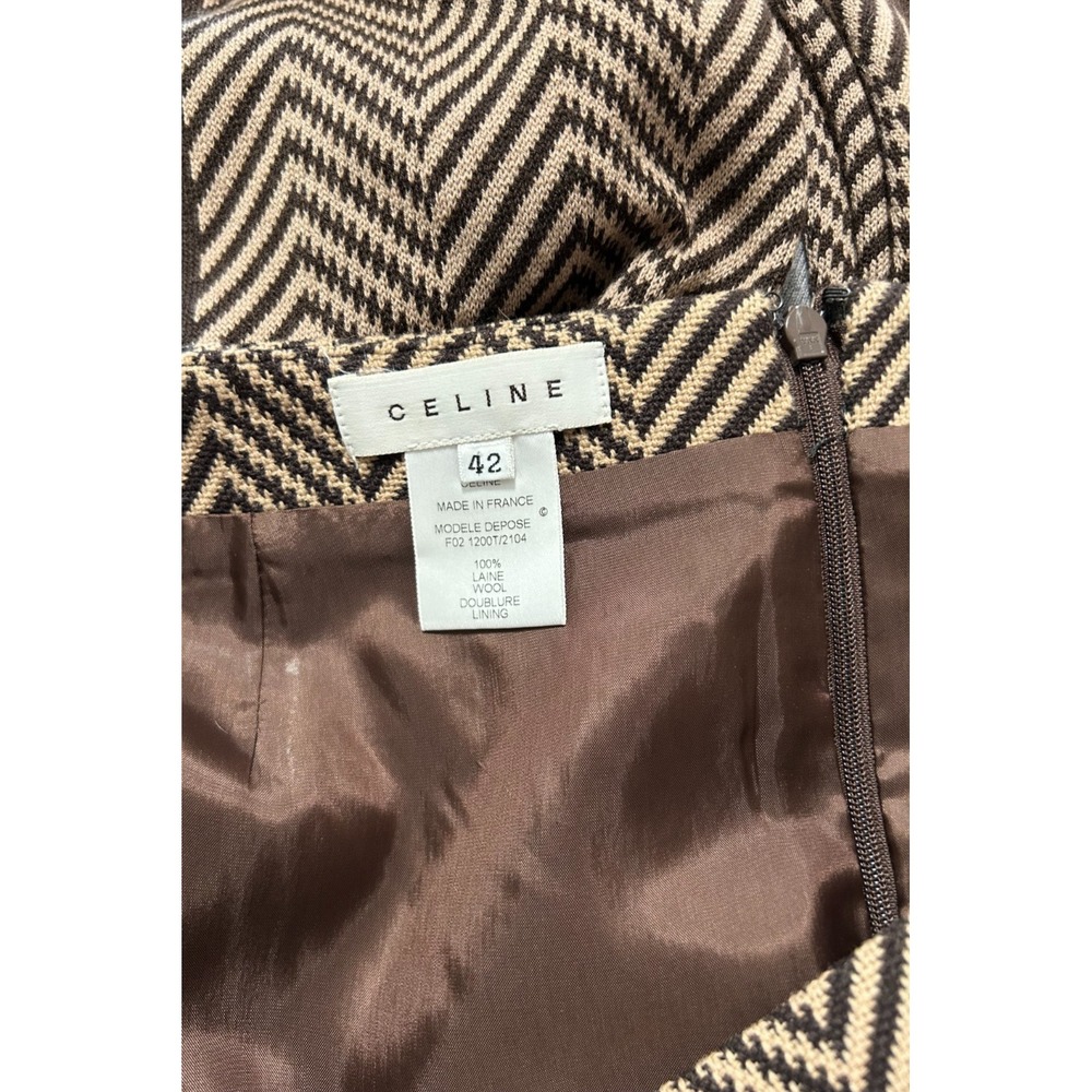 CELINE Paris Wool Skirt & Scarf Size 42 10 Herringbone Brown Made in France VGUC - Picture 5 of 15